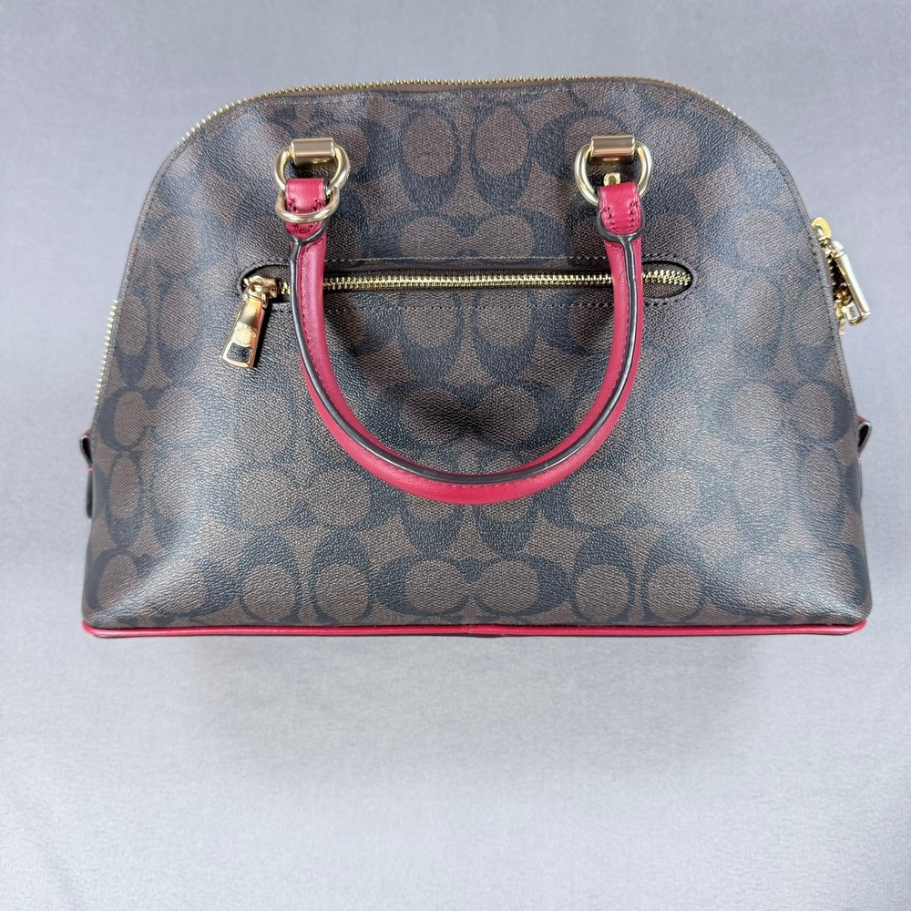 Coach Sierra Satchel Signature Coated Canvas Brown Red 13x9.5 Gold Hardware 2558 - Picture 15 of 16